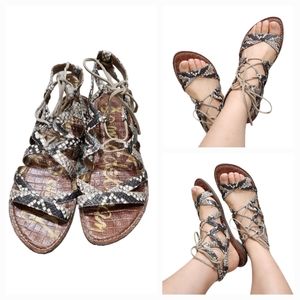 Sam Edelman Gemma Leather Lace Up Snake Print Gladiator Sandal Size 8